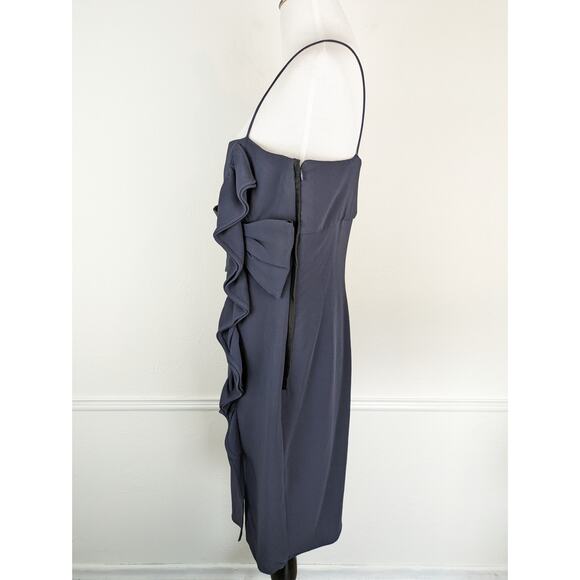 Valentino Dress Formal Bow Ruffle Satin Trim Evening Navy Blue Vintage Size 10 - Picture 6 of 15